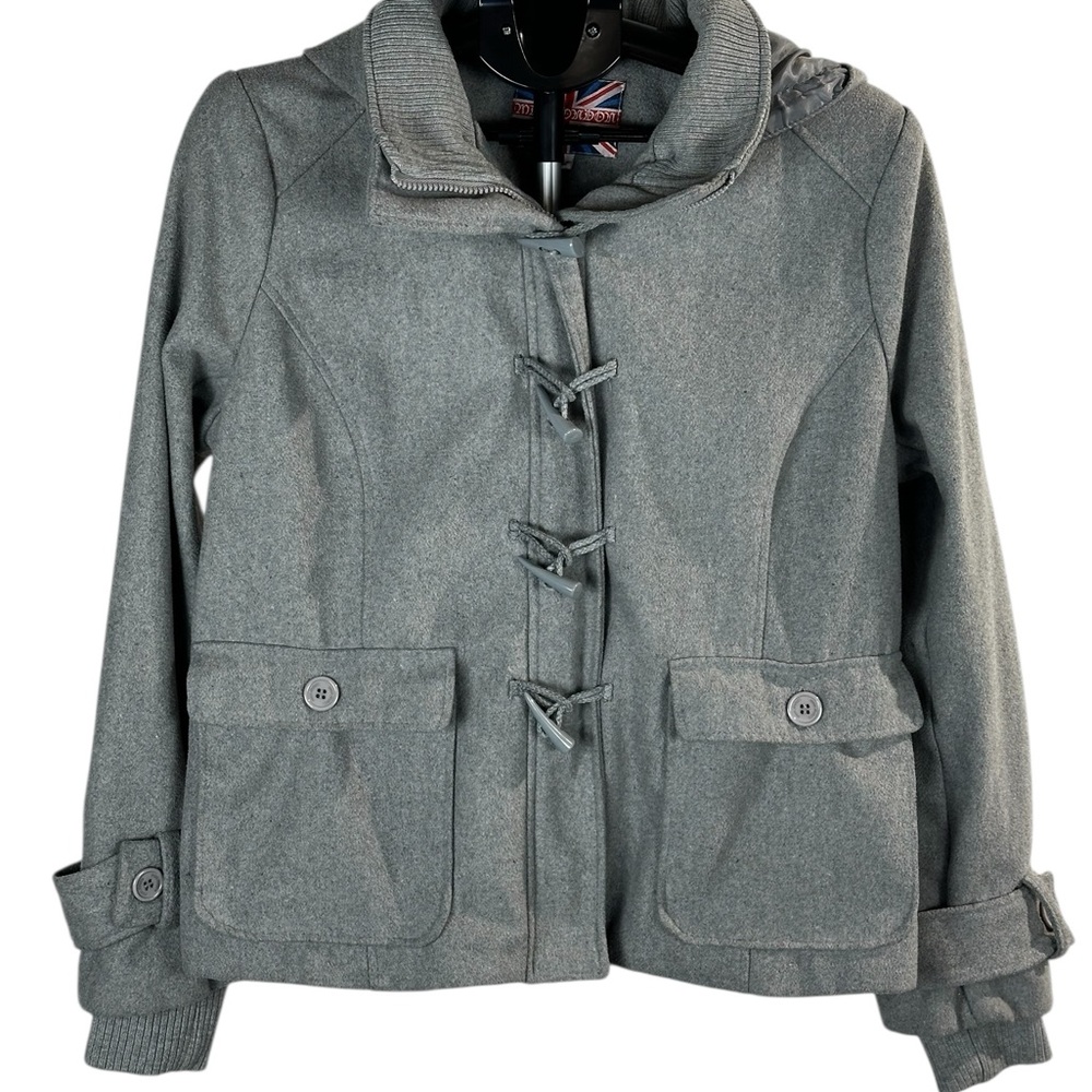 Miss London Gray Wool Blend Toggle Jacket – British Heritage Utility Coat (XL)